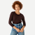 Merino Wool Blend Crew Neck Long Sleeve T-Shirt - Dark Cocoa WO1 [7056]