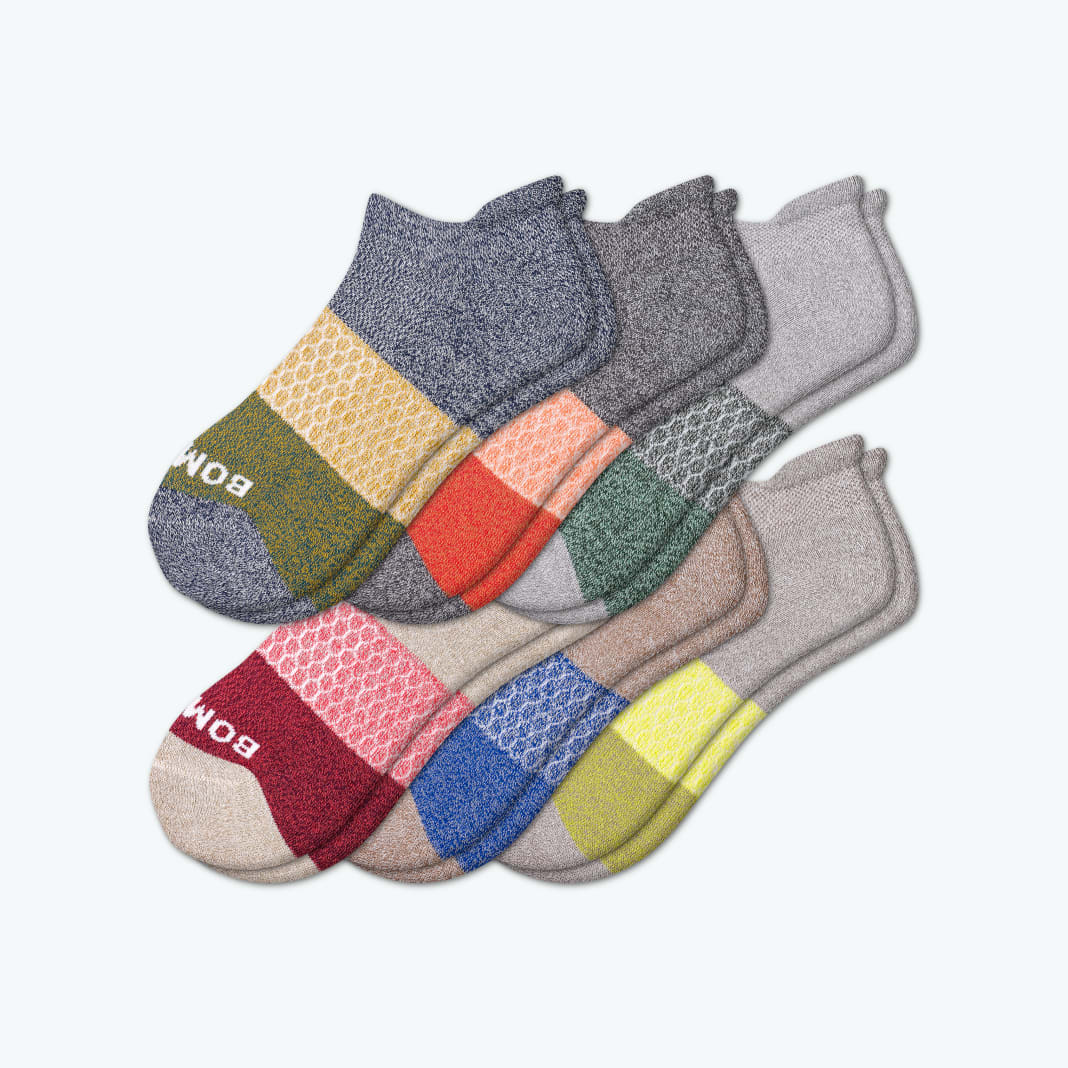 Bombas Men's Tri-Block Ankle Sock 6-Pack - Medium