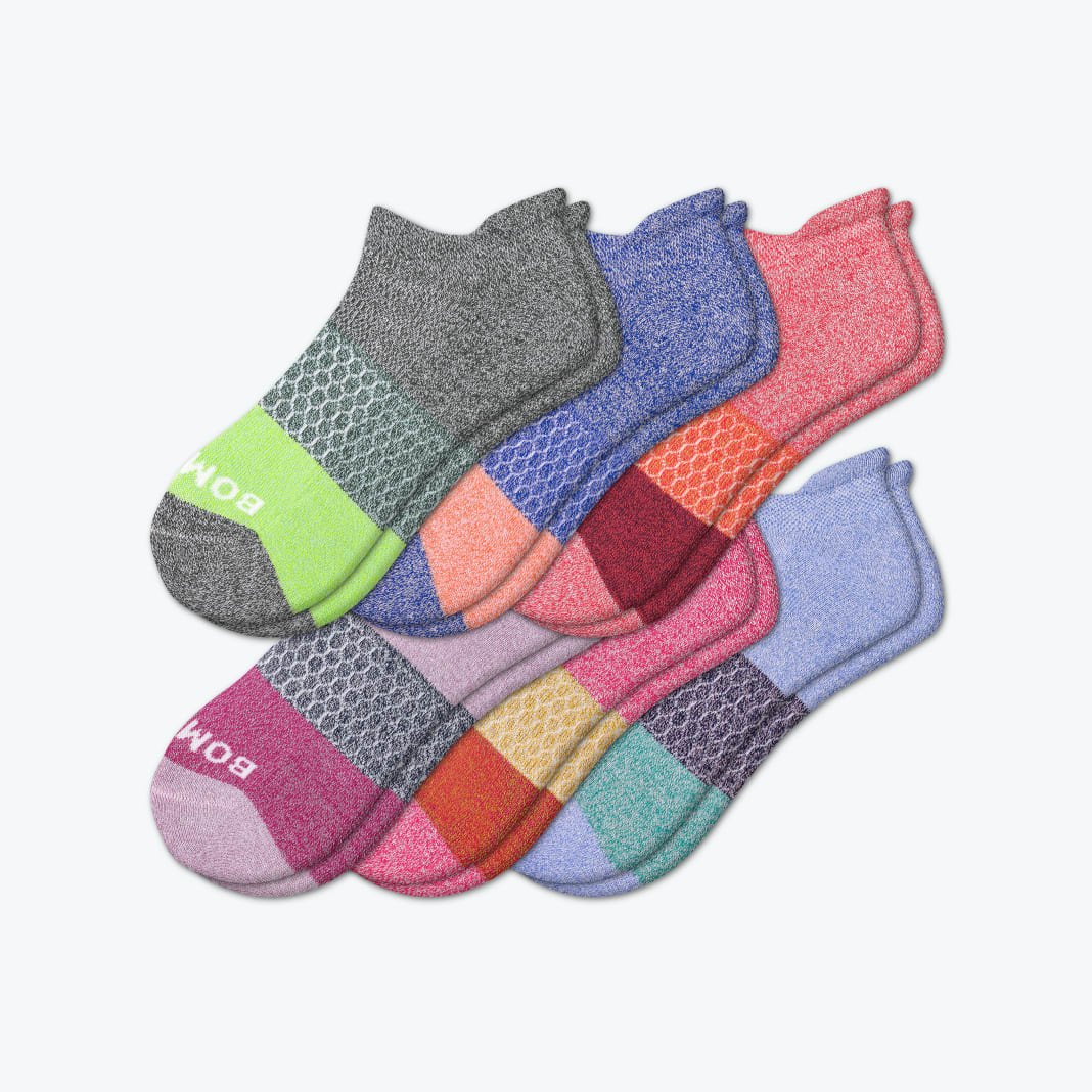Bombas Women's Tri-Block Ankle Sock 6-Pack - Medium
