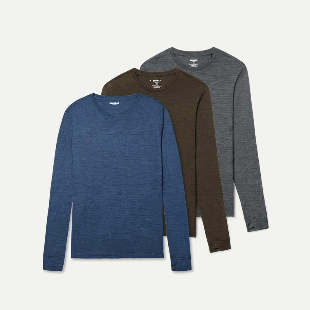 トップス WOOL CREW NECK LONG SLEEVE T-SHIRT Men's Merino Wool Blend Crew Neck Long Sleeve T-Shirt 3-Pack - Bombas