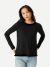 Merino Wool Blend Crew Neck Long Sleeve T-Shirt - Black WO4 [7056]