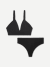 Women's Ribbed Seamless Triangle Bralette + Thong - Black