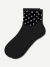 Lightweight Rhinestone Quarter Socks - black silver L [9724]