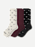 Women's Merino Wool Blend Calf Sock 3-Pack - burgundy bow mix L [10257]