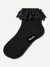 Ruffle Lace Quarter Socks - black L [9966]