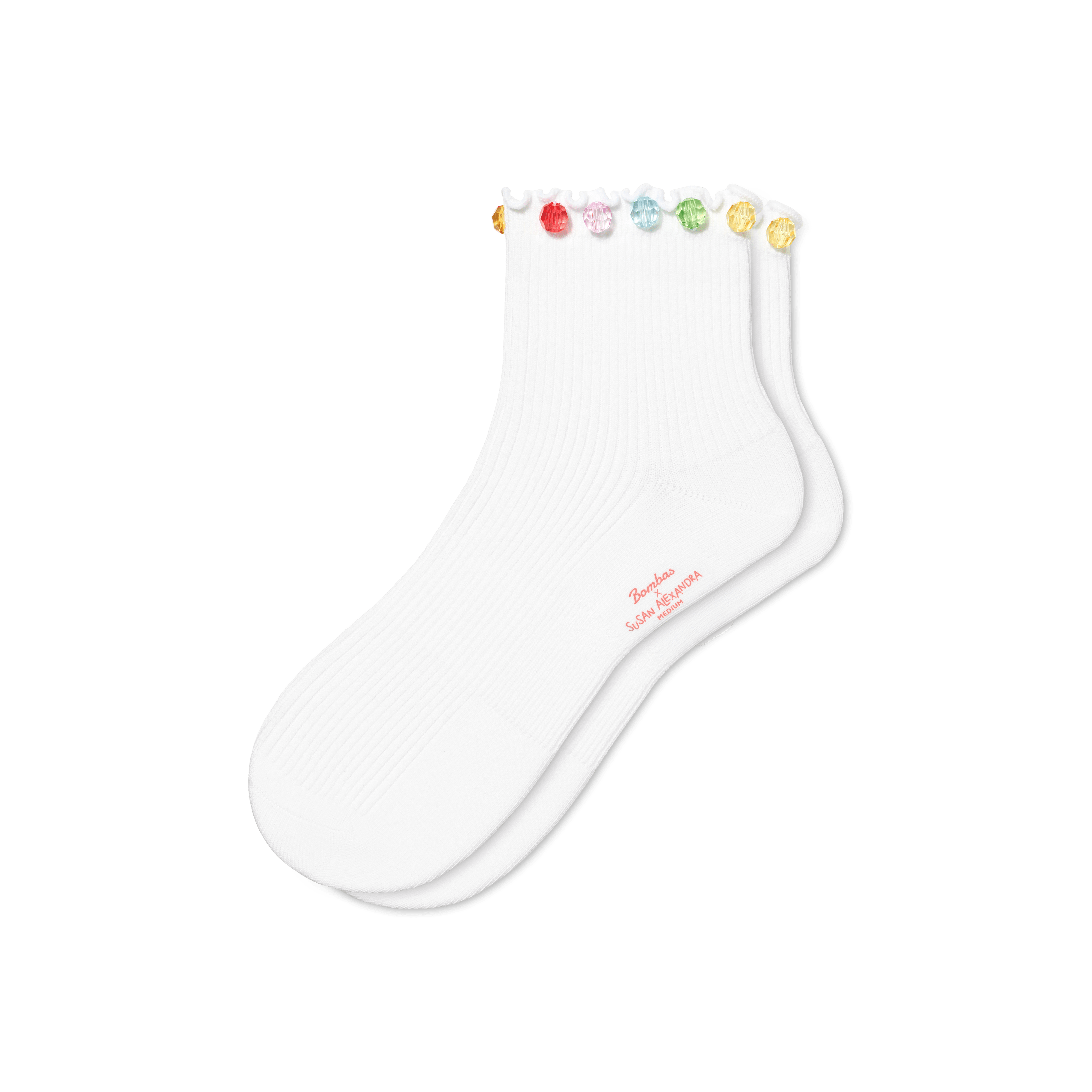 Bombas x Susan Alexandra Embellished Ruffle Rib Quarter Socks