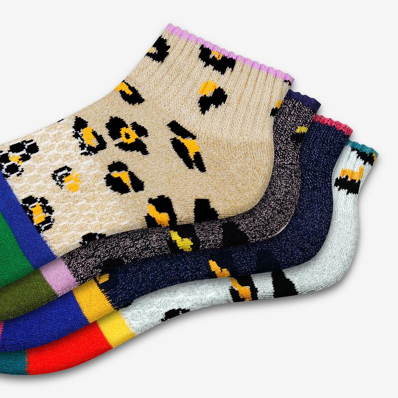 Women's Sparkle Leopard Quarter Socks