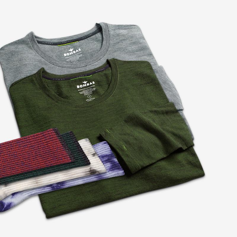 Men's Merino Crew Neck Long Sleeve T-Shirt & Calf Sock 6-Pack