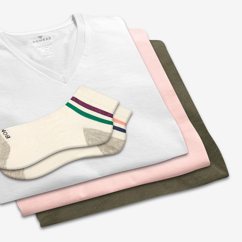 Women's V-Neck T-Shirt & Lightweight Quarter Sock 6-Pack