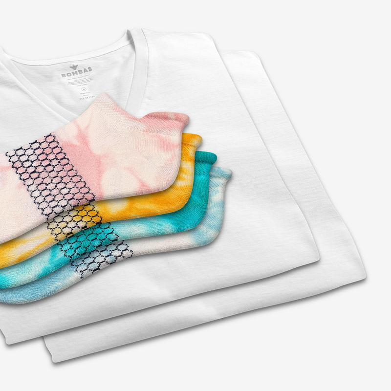 Women's V-Neck T-Shirt & Tie Dye Ankle Sock 6-Pack